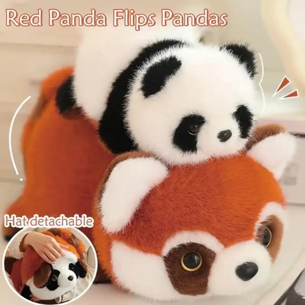 Vendbar Rød Panda til Panda Plysdyr, To-ansigtet Transformerbart Tøjdyr 65cm