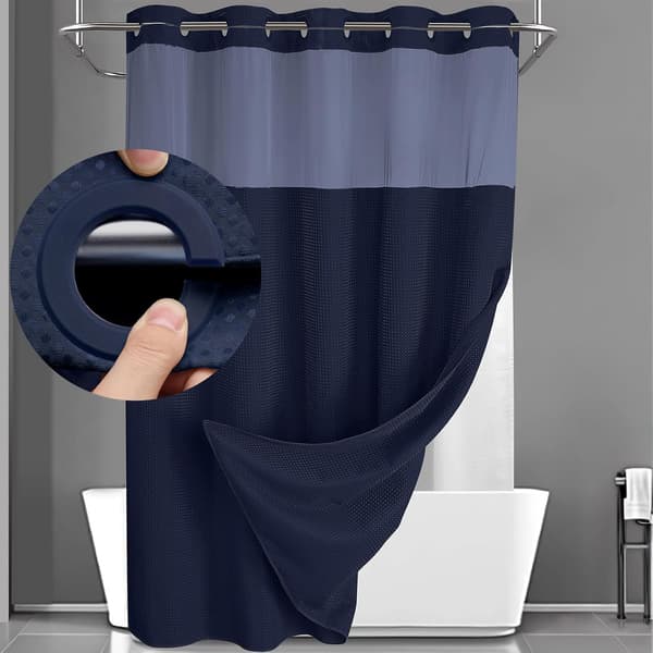 Duschdraperi, våfflat, krokfritt med snäppfoder, 183 cm x 190 cm Dark Blue