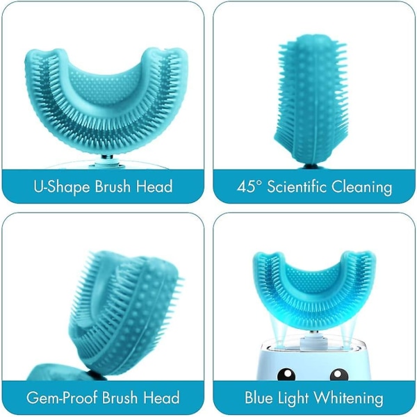 Automaattinen hammasharja U-muotoiset päät, jotka on valmistettu elintarvikelaatuisesta silikonista, sopivat lapsille U-muotoinen hammasharja, vaihtoharjaspää Blue