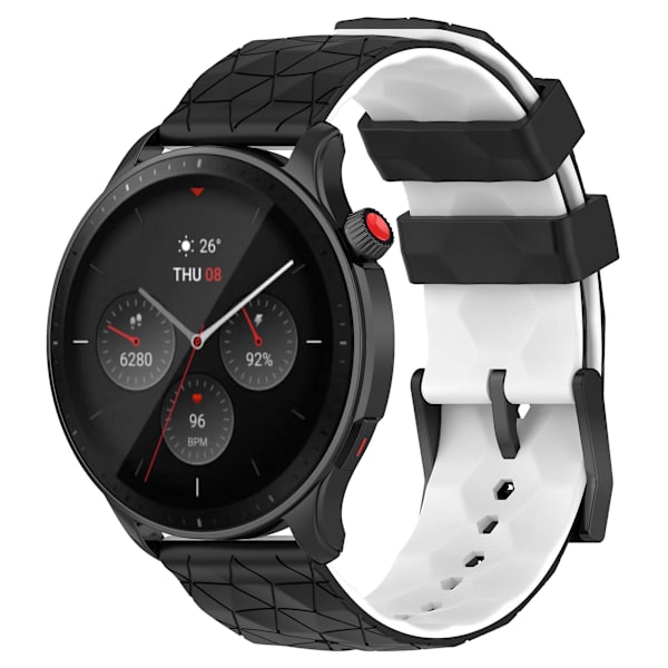 Huami Amazfit GTR 4 46mm:n jalkaranneke, jalkapallokuvioinen kaksiväri 22mm silikoniranneke Black  White