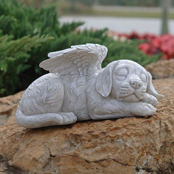 Kjæledyrminnesgravstein, 20,5 cm harpiks, engelhundstil