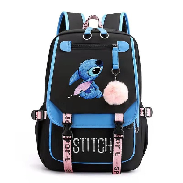 Stitch USB Ladattava koululaukku Miesten ja naisten opiskelijareppu Backpack_a BLUE