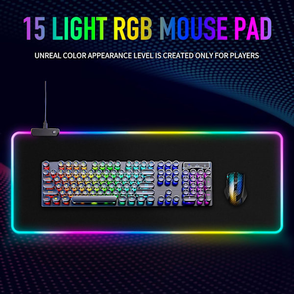 RGB Gaming Mousepad - 15 Lystilstande Berøringskontrol Skridsikker Gummibase Til Gamer Esports Pro 900*400Mm