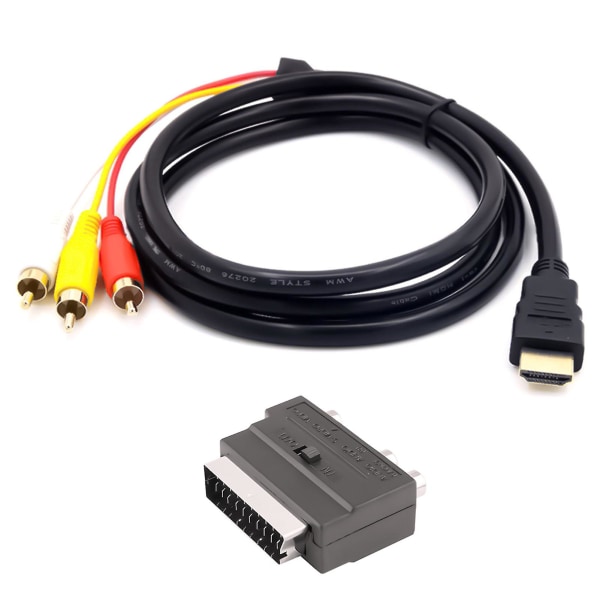 3 indgangsporte 1,5 m HDMI-kompatibel han til 3 Rca scart audio video konverter adapter kabel
