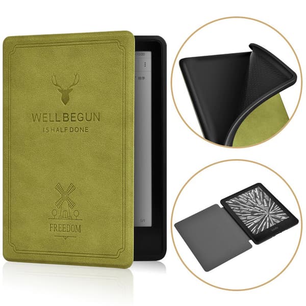 Etui - Til Kindle Paperwhite 12. generation 7 tommer model, gevirprægning (grøn)