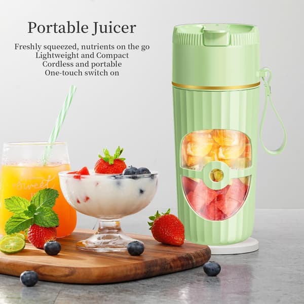 Blender, 8-bladet glashus & USB-C genopladelig til juice, 400ML (grøn)