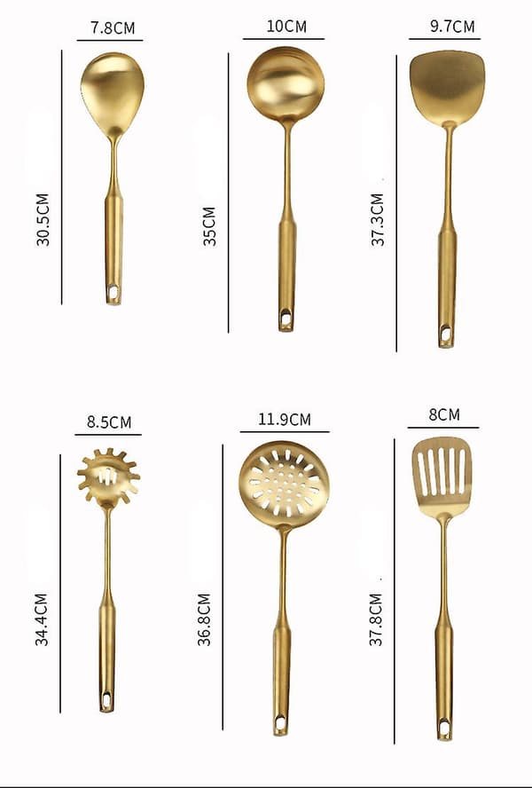 Rustfrit Stål Køkkengrej Sæt Guld Suppeske Skovl Rustfri Colander
