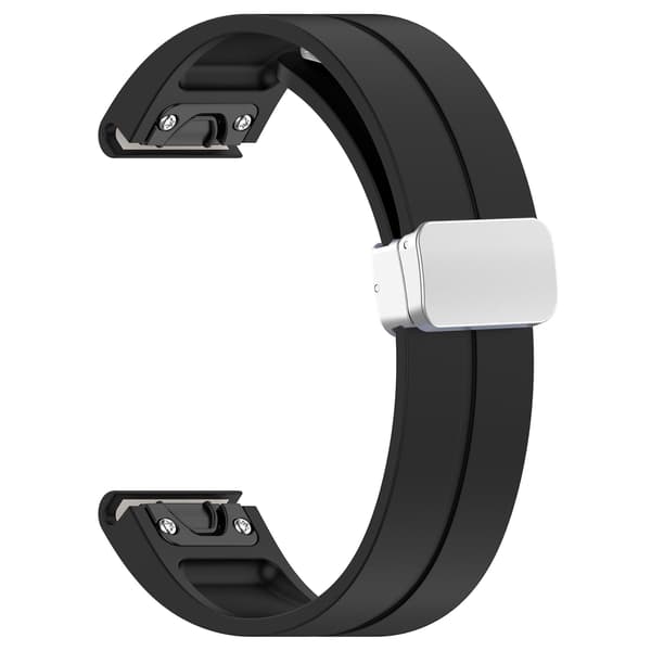 Silikon 26mm Fällbart Silver Spänne Klockarmband För Garmin Fenix 7x/7x Solar/tactix 7 Pro Black