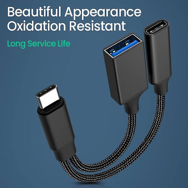 2-i-1 OTG-adapterkabel USB 3.0 til Micro USB Type C-data til synkroniseringsadapter til Huawei til Macbook U Disk OTG til Huawei/Xiaomi grey