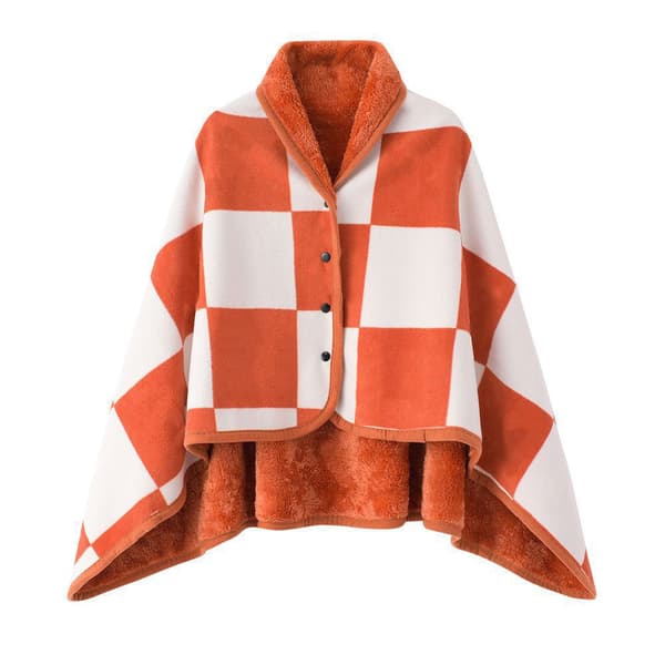Tæppe Bærbart Varmt Slå-om Poncho Tæppe Med Knapper Orange 80*130cm