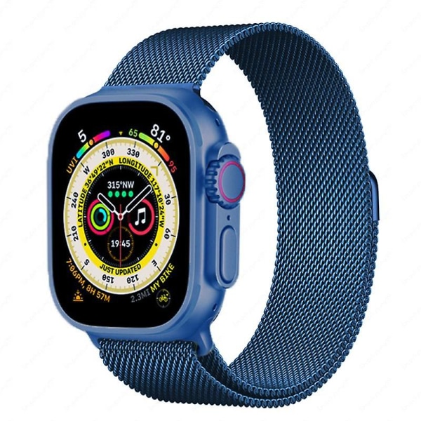 Metalrem til Apple Watch 8 7 45 mm 41 mm Ultra 49 mm åndbart Milanese erstatningsbånd til Iwatch 6 5 4 3 2 Se 44 ​​mm 42 mm 40 mm For 38mm 40mm 41mm Blue