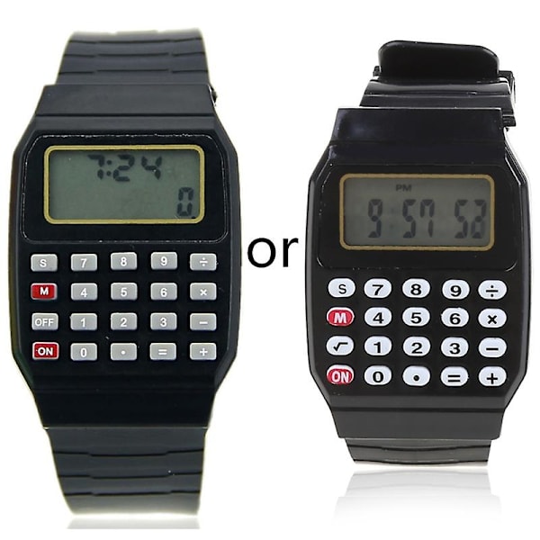 Fad Barn Silikon Date Multi-purpose Kids Elektronisk Miniräknare Watch Black