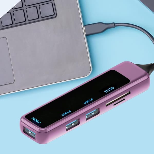 Sovitin - USB-keskitin moniporttinen, 5-in-1 USB TF/SD (violetti)