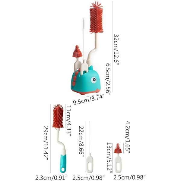 3-pack Flaskset 3-i-1 Silikonflaskrengörare med Ställ Baby Rengöringsborstset, Grön