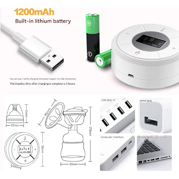 Elektrisk dubbelpump för bröstmjölk, professionell, anti-återflöde, enkel användning, USB-laddning, BPA-fri svart