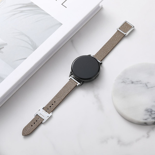 20mm Läderklockarmband för Samsung Galaxy Watch6 Classic 47mm 43mm, med magnetiskt viklås Tan Silver Buckle