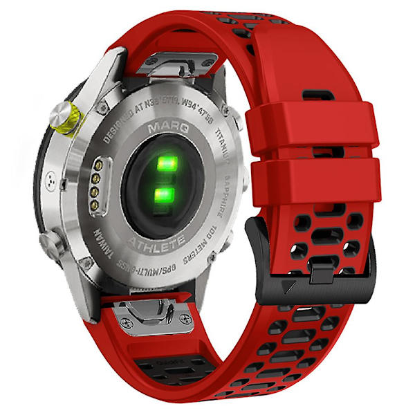 Silikonarmband för Garmin Fenix 7/7 Pro 22mm Dubbelfärgat band med 3 rader hål Red Black