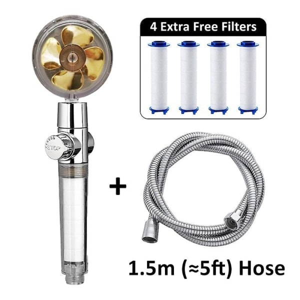 Propeller duschhuvud set 360 rotera med 1 gratis vattenfilter guldfläkt turboladdare ren regn helix eco shower G comb 1