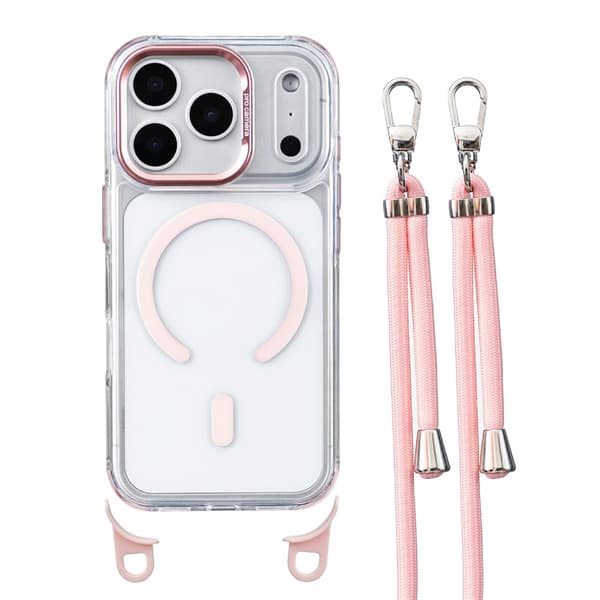 Kotelo iPhone 18 Pro Maxille, läpinäkyvä irrotettava kaulanauhalla, MagSafe-yhteensopiva Pink For iPhone 18 Pro Max