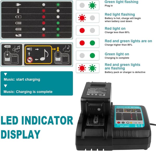 Kompatibel DC18RC hurtiglader 14,4V-18V 3A Li-ion batterilader for BL1430 BL1450 BL1460