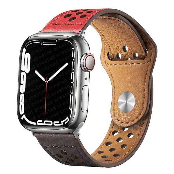Læderrem til Apple Watch Band 49mm 44mm 40mm 45mm 41mm 42mm 38mm Correa Armbånd Iwatch Series 3 4 5 6 Se 7 8 Ultra Strap 38mm 40mm 41mm red gray