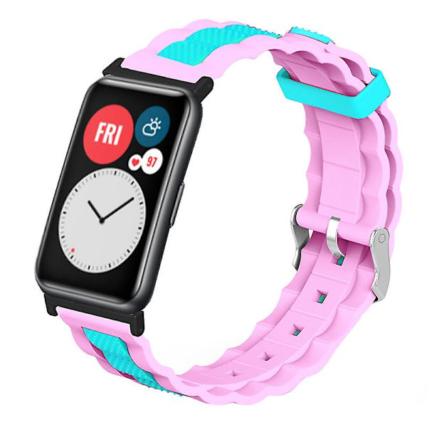 Dualfarvet bølgedesign silikone rem til Huawei Watch Fit / Watch Fit Special Edition Pink Teal Green