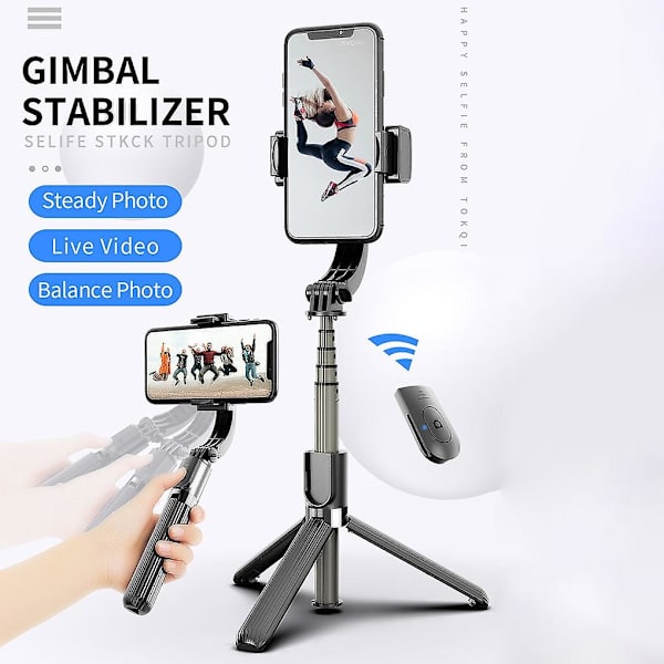 Håndholdt gimbal stabilisator mobiltelefon selfie stick holder justerbar selfie stativ til iPhone/Android L08 black