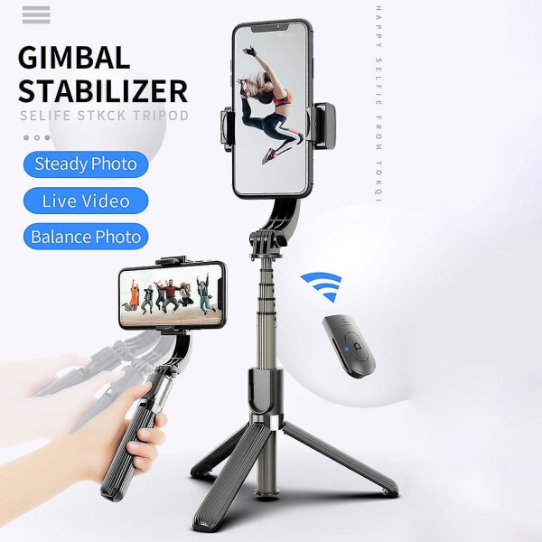 Kädessä pidettävä Gimbalin stabilointilaite Matkapuhelimen Selfie Stick -teline Säädettävä Selfie-jalusta iPhonelle/android L08:lle black