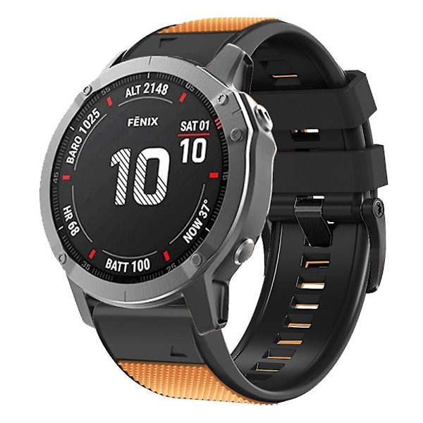 Diamanttexturerat klockarmband för Garmin Tactix 7 Pro / Fenix 7X / 6X Pro / 5X Plus, 26mm tvåfärgat silikon sportarmband Orange Black