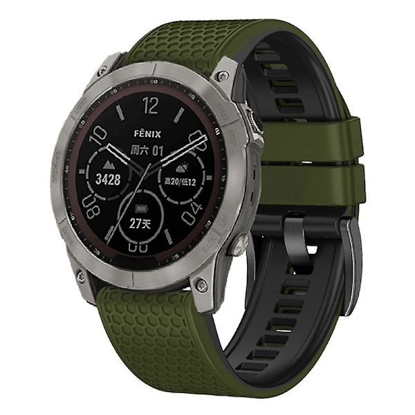 Dot Texture Silikonbånd for Garmin Tactix 7 Pro / Fenix 7x / 6x Pro / 5x Plus, 26mm Dual-color klokkestropp Army Green Black