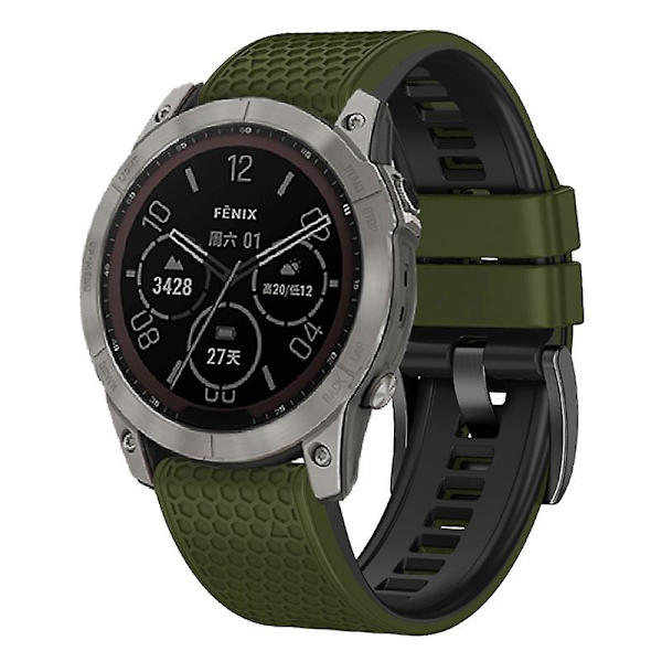 Dot Texture Silikonband för Garmin Tactix 7 Pro / Fenix 7x / 6x Pro / 5x Plus, 26mm Tvåfärgat Klockarmband Army Green Black