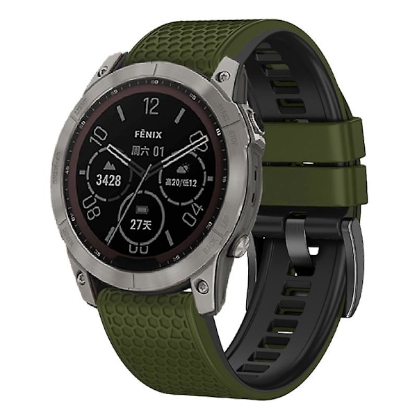 Pistekuvioinen silikoniranneke Garmin Tactix 7 Prolle / Fenix 7x:lle / 6x Prolle / 5x Plus:lle, 26 mm:n kaksiväriranneke Army Green Black