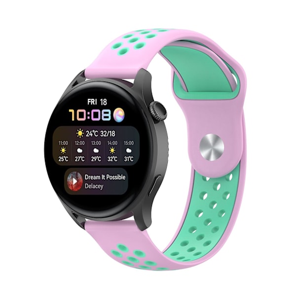 Dubbelfärgat justerbart silikonklockarmband 22 mm för Huawei Watch 3/Watch 3 Pro/Teal Pink K