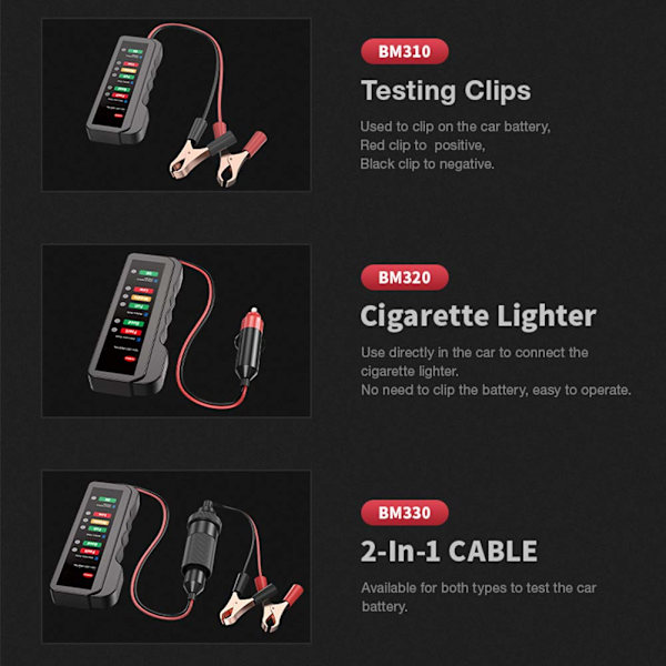Akkutesteri 12V, LED-ilmaisimella, Tarkista ajoneuvon akun kunto (B310)