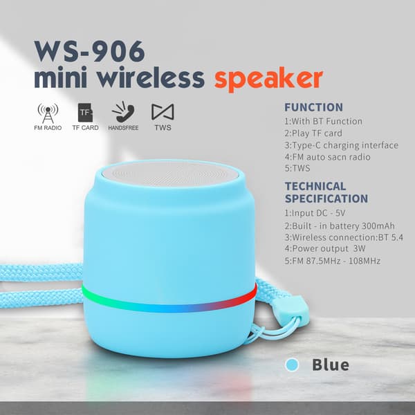 Bluetooth-kaiutin Ws-906 Stereo Väri Vilkkuva Subwoofer (Sininen)