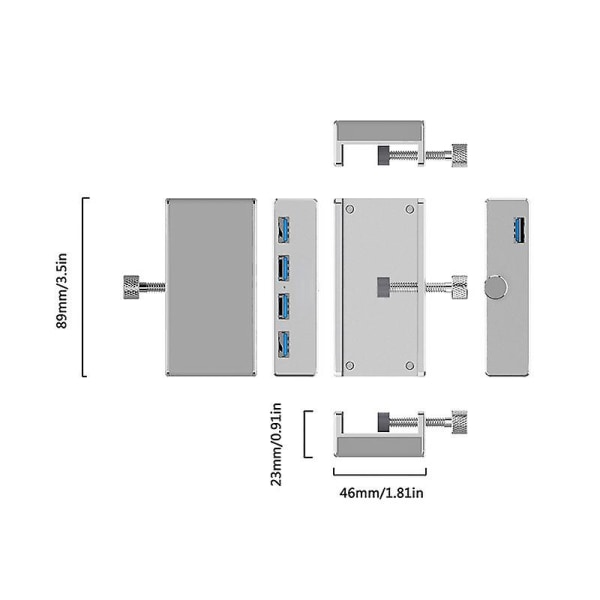 Alumiiniseos Usb3.0 Splitter Computer Notebook Conversion Solki Silver