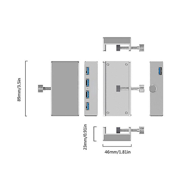 Aluminiumlegering Usb3.0 Splitter Dator Notebook Konverteringsspänne Silver
