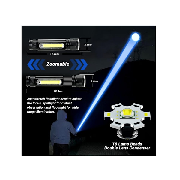 1000 Lumen Mini Ficklampor 5 Ljuslägen Med Magnetisk Vattentät Lykta För Nödsituationer Camping Vandring