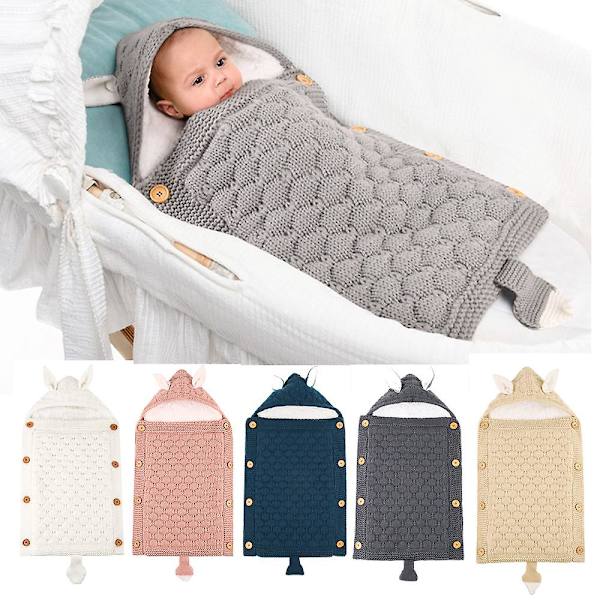 Nyfødte Klapvogn Sovepose Baby Konvolut Strikket Swaddle Fodpose White