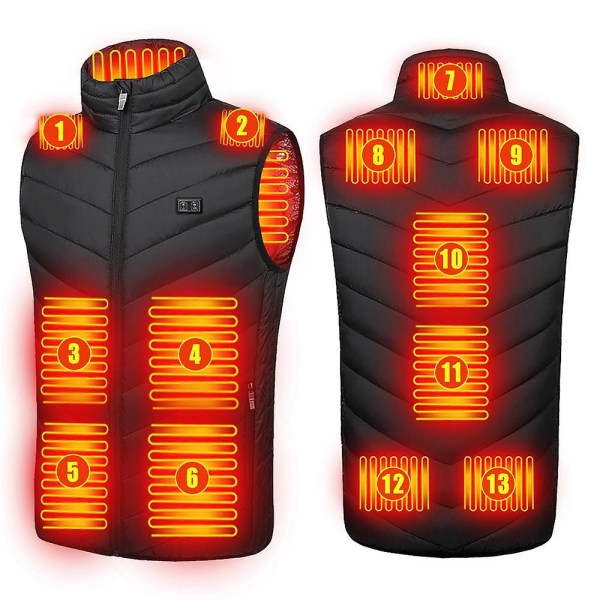 Oppgradert 13 soner Herre Oppvarmet Vest Usb Lading Varmefrakk Smart Heating Ermeløse jakker XL