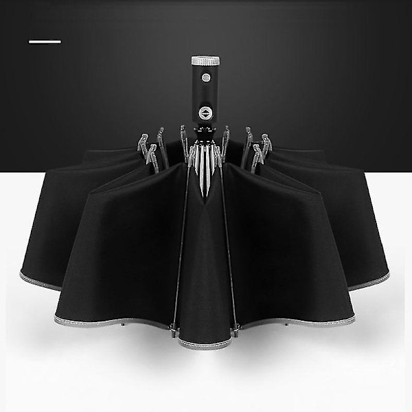 Automatisk Paraply Med Refleks Strip Refleks LED Lys Paraply Black