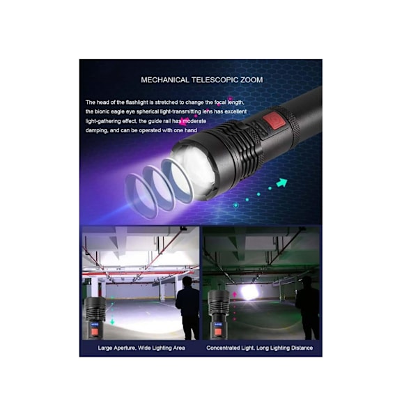 Lommelygter 6000 Lumen Led Lommelygte Super Lys Taktisk Bærbar Lommelygte Usb Hurtig Opladning 6 Tilstande Zoom