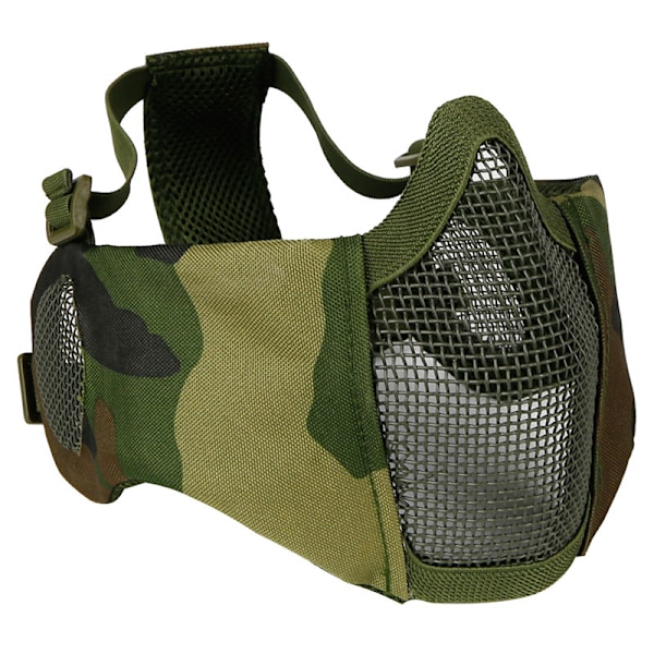 Foldbar Taktisk Halv Ansigt Mesh Maske med Ørebeskyttelse (Jungle camouflage)