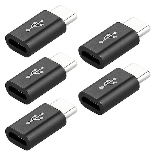 5 stk Lille Micro Usb til Usb-c Adapter Mobiltelefon Adapter Type-c Interface Data Line Converter til Samsung Xiaomi Huawei Black