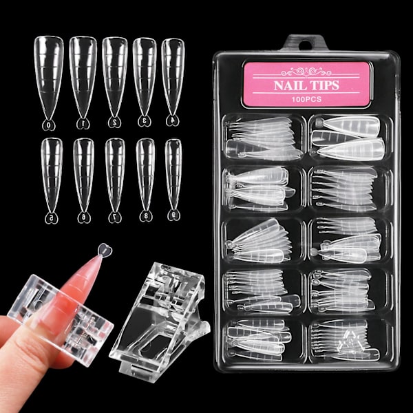 100 stk negletips med skala + negleklips for negleforlengelse Hjemmesalong manikyrbruk