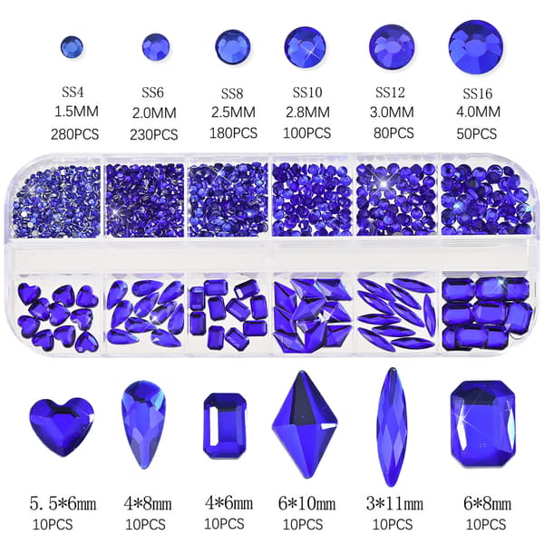 Neglekunst Rhinsten, 3D Krystal Flatback Ædelsten, Flere Former Størrelser Royal Blue