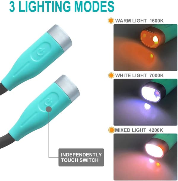 LED-læselampe - Hals, med 3 farver, 3 lysstyrkeniveauer, USB genopladelig (grå)