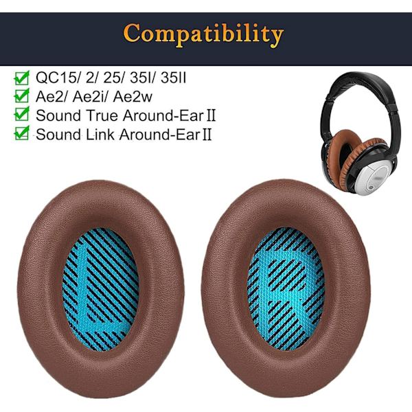 Ørepuder kompatible med Bose QuietComfort 15 QC15 QC25 QC2 QC35/ Ae2 Ae2i Ae2w SoundTrue & SoundLink-Brown