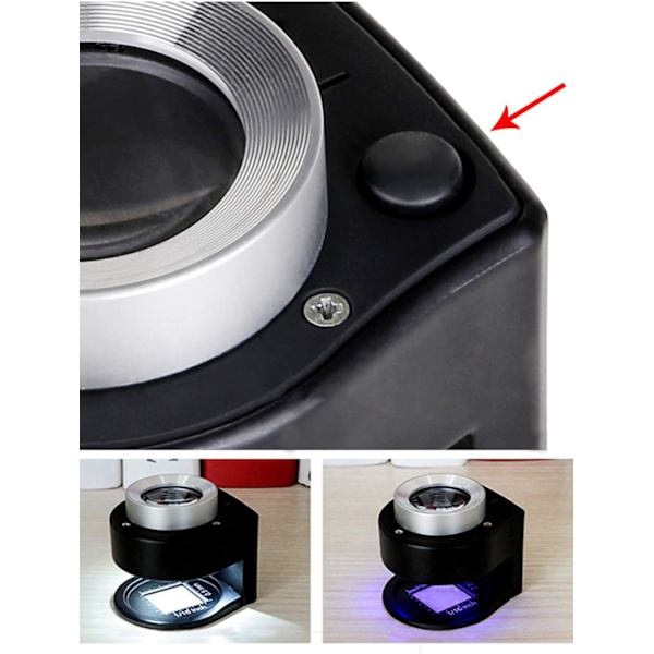 Forstørrelsesglas 30 X med 3 LED'er og 3 UV-lys, Micro-USB-interface (Sort)