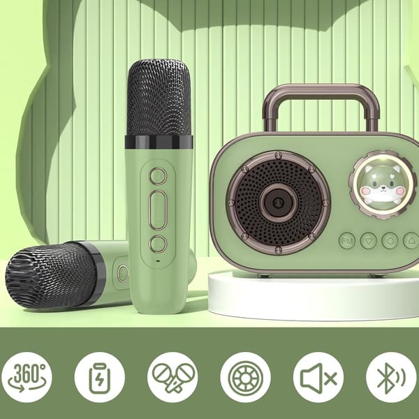 Bluetooth-kaiutin kahdella karaokemikrofonilla, perheen KTV:lle (vihreä)